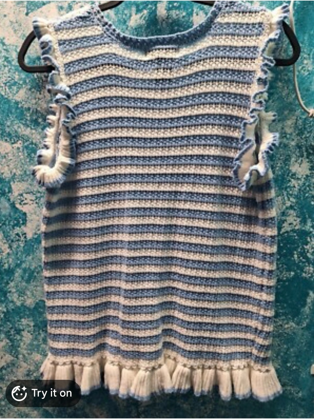 Striped Blue & White Ruffle-Trim Knit Tank Top